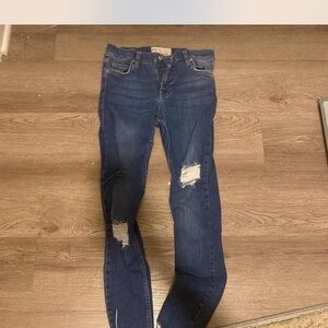 Free People Navy Distressed Skinny Jeans